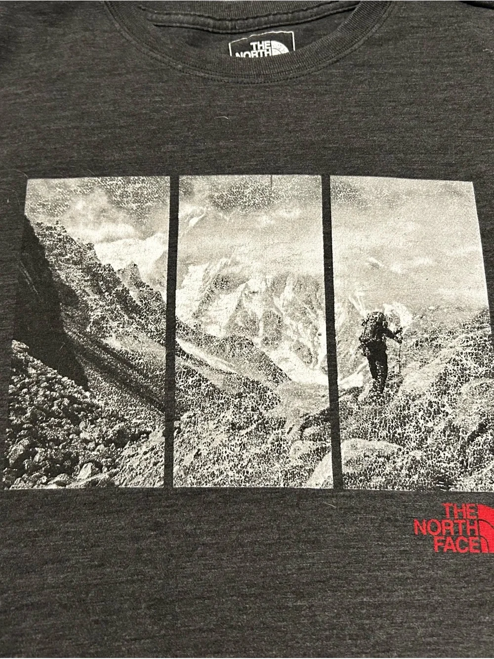 The North Face Charcoal Short-Sleeve Graphic Tee with Red Logo